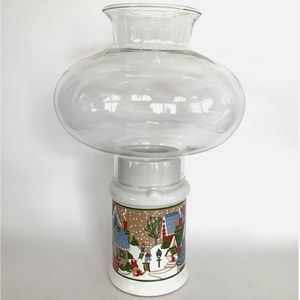 VTG 1982 Colonial Candle of Cape Cod Christmas Hurricane Glass Candle Lamp 11”